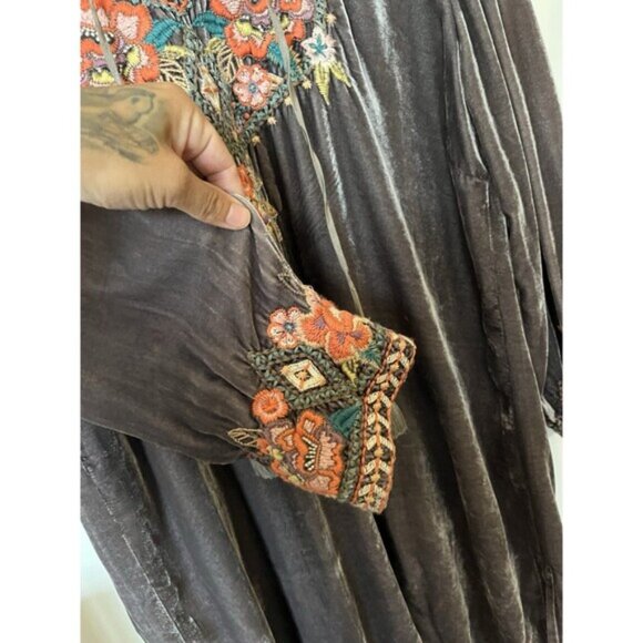 Johnny Was Gray Velvet Floral Embroidered Tunic Boho Mini Dress Size Large - Picture 5 of 8